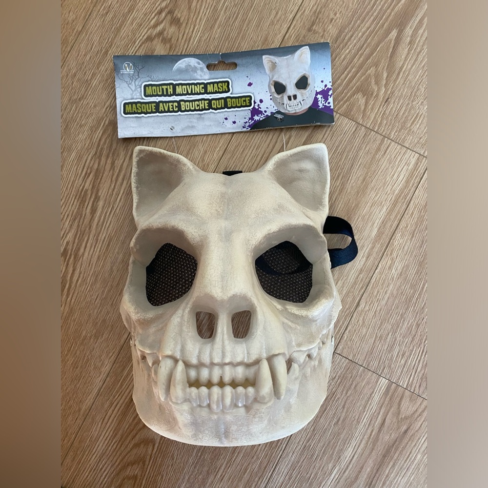 Scary Cat Skeleton Halloween Mask Moving Jaw